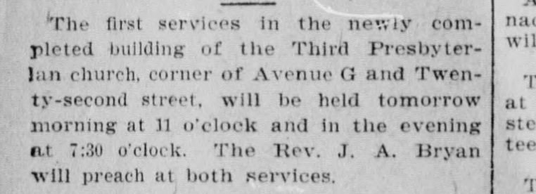 First Services in Newly Completed Building